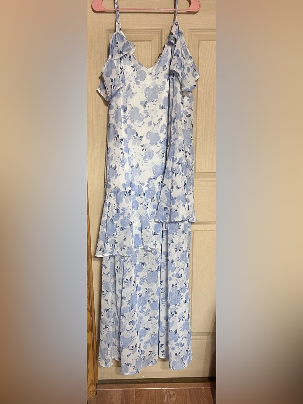 Light Blue Floral Maxi Skirt with Ruffle Detail